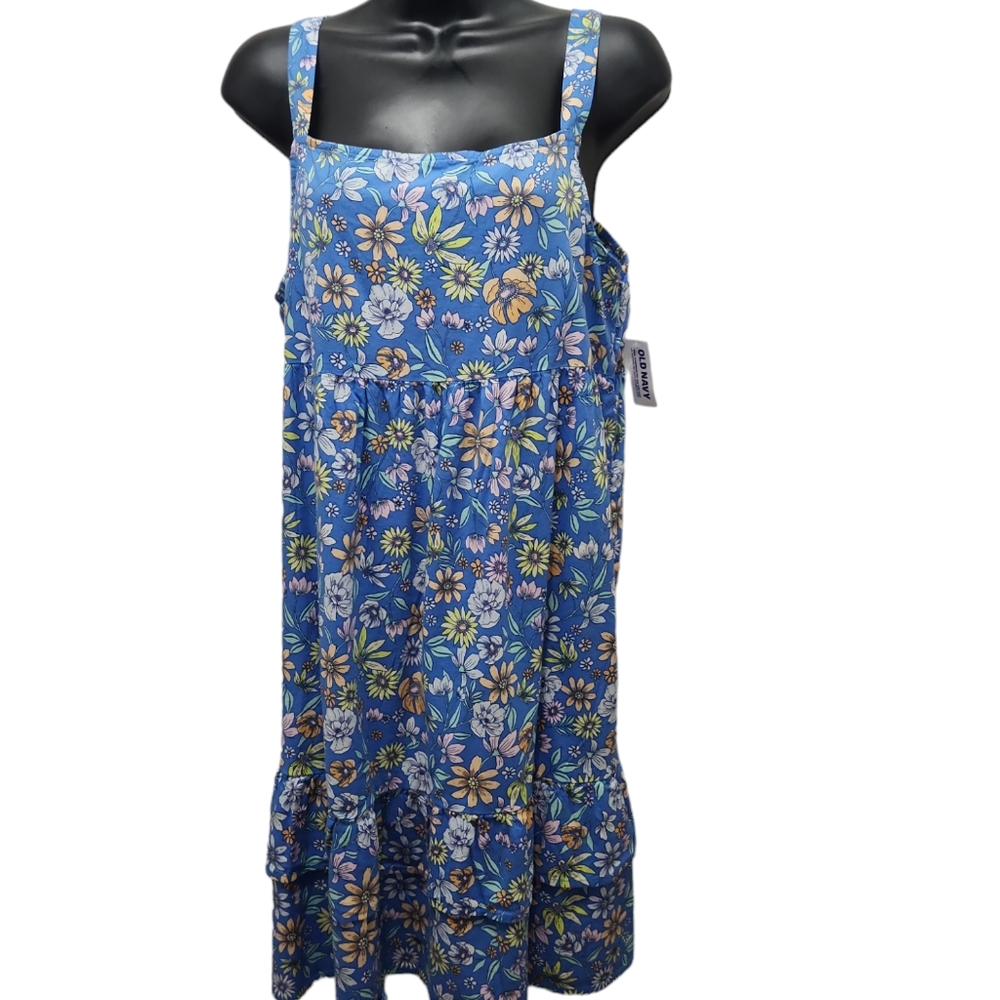 NWT Old Navy Printed Sleeveless Tiered All-Day Dress in Blue Floral XXL